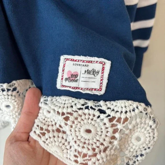 Disney Hoodie Navy Blue Stripe Embroidered Hem Minnie Mickey love - XXLarge - Picture 4 of 8